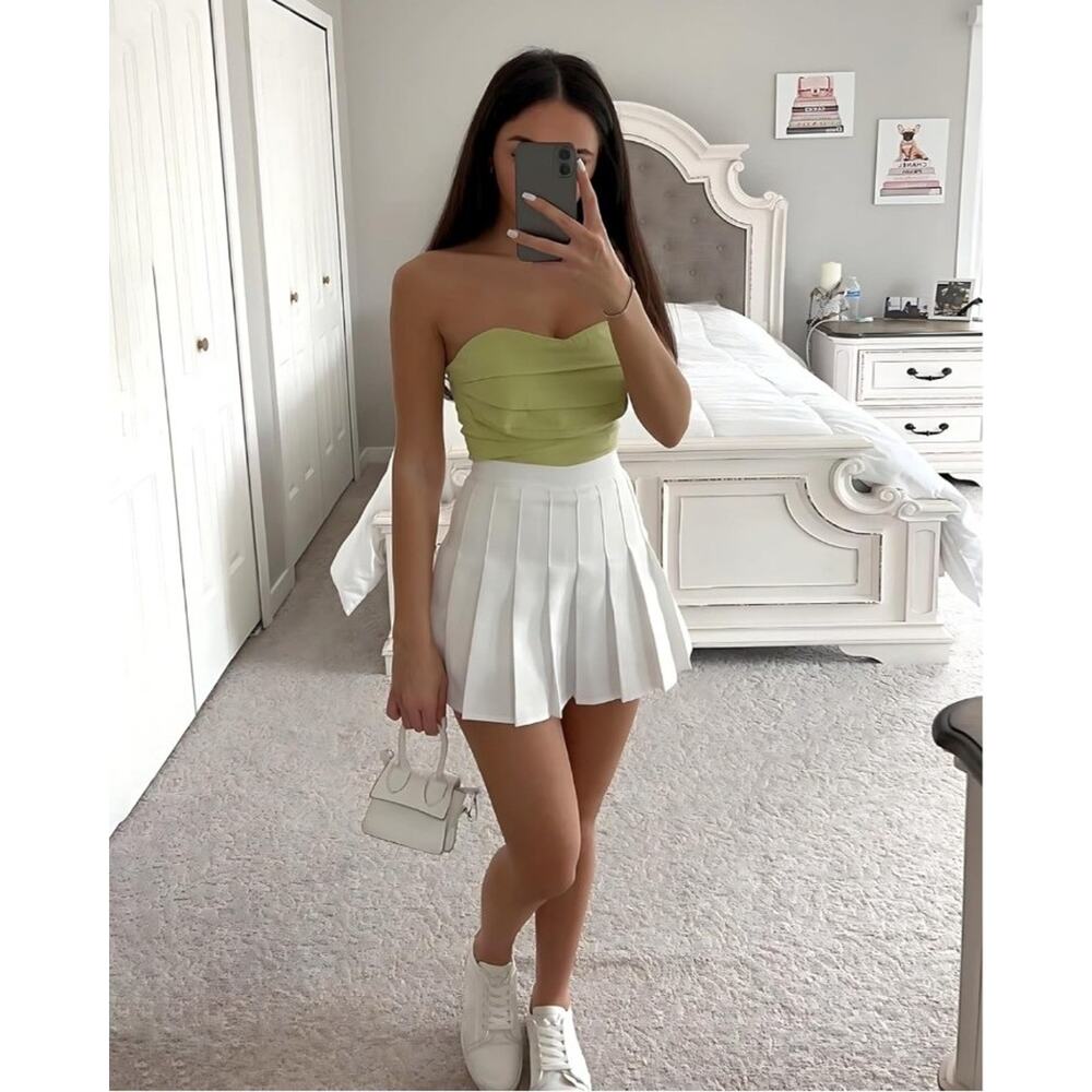 High Waisted Pleated Tennis Skort School Skater Mini with Shorts Lining Large